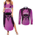 Personalised Moko Kauae New Zealand Couples Matching Summer Maxi Dress and Long Sleeve Button Shirt Maori Chin Tattoo Pink - Aussie Hoodie