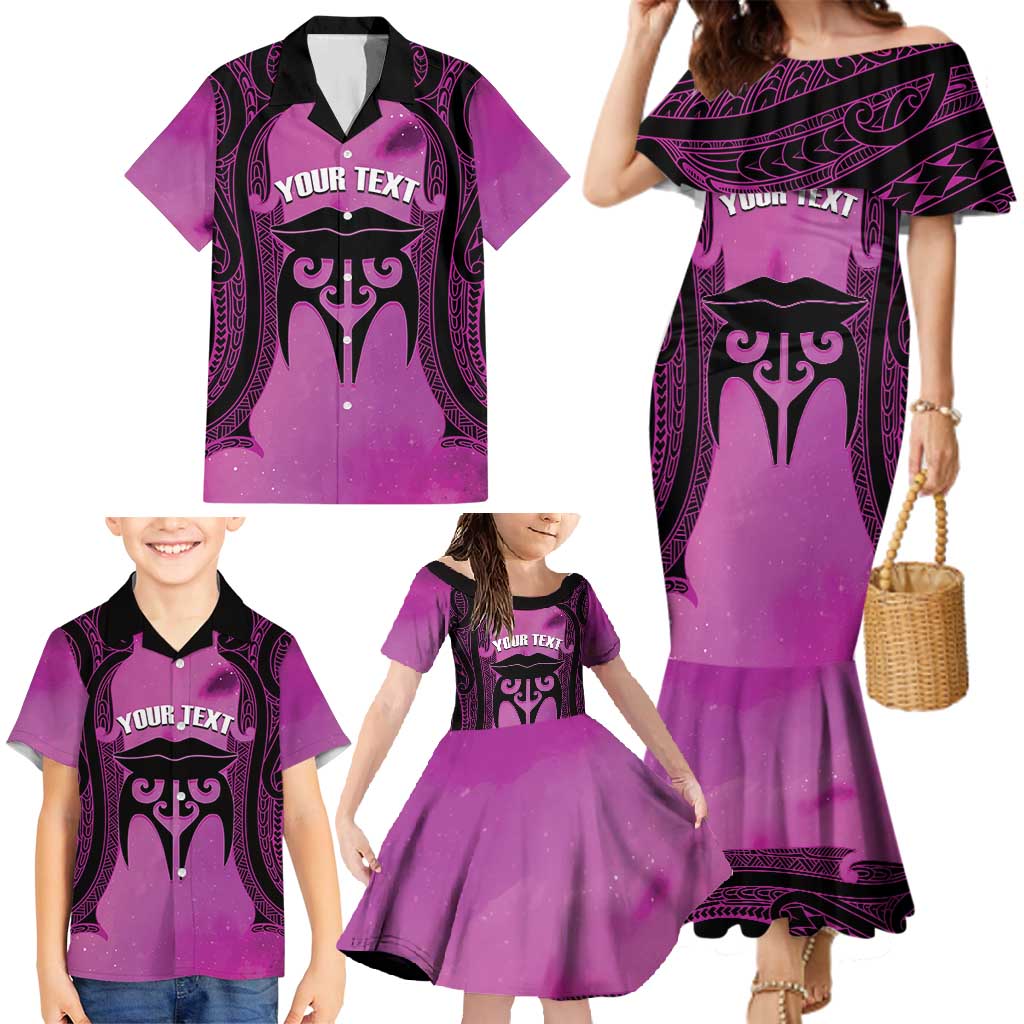 Personalised Moko Kauae New Zealand Family Matching Mermaid Dress and Hawaiian Shirt Maori Chin Tattoo Pink - Aussie Hoodie