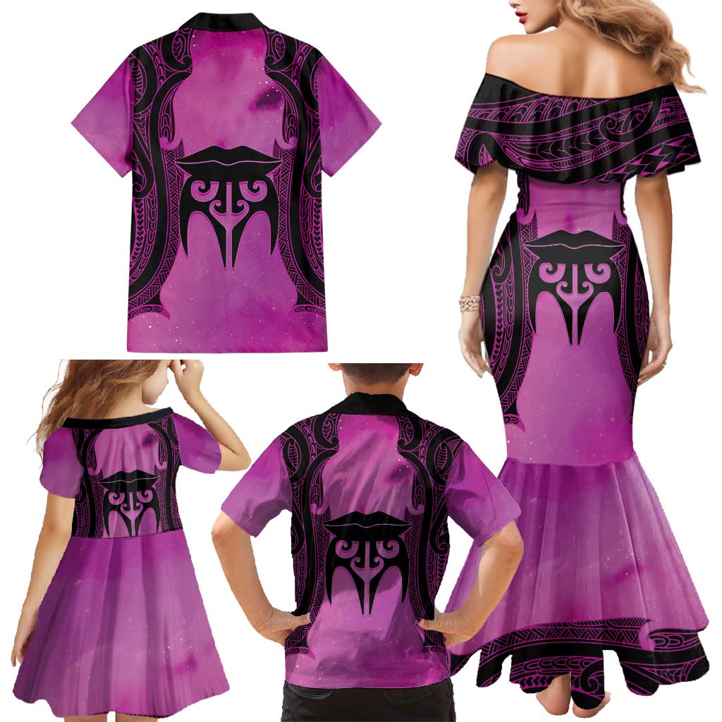 Personalised Moko Kauae New Zealand Family Matching Mermaid Dress and Hawaiian Shirt Maori Chin Tattoo Pink - Aussie Hoodie