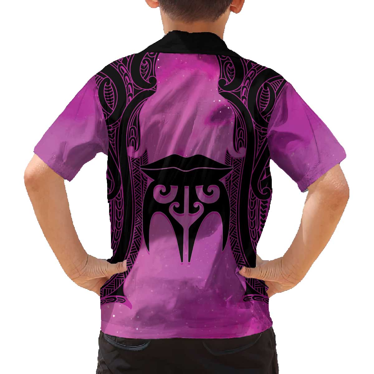 Personalised Moko Kauae New Zealand Family Matching Off The Shoulder Long Sleeve Dress and Hawaiian Shirt Maori Chin Tattoo Pink - Aussie Hoodie