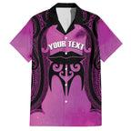 Personalised Moko Kauae New Zealand Family Matching Off The Shoulder Long Sleeve Dress and Hawaiian Shirt Maori Chin Tattoo Pink - Aussie Hoodie