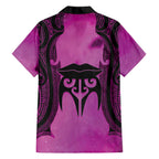 Personalised Moko Kauae New Zealand Family Matching Off The Shoulder Long Sleeve Dress and Hawaiian Shirt Maori Chin Tattoo Pink - Aussie Hoodie
