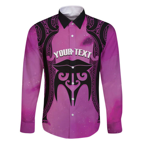 Personalised Moko Kauae New Zealand Family Matching Off The Shoulder Long Sleeve Dress and Hawaiian Shirt Maori Chin Tattoo Pink - Aussie Hoodie