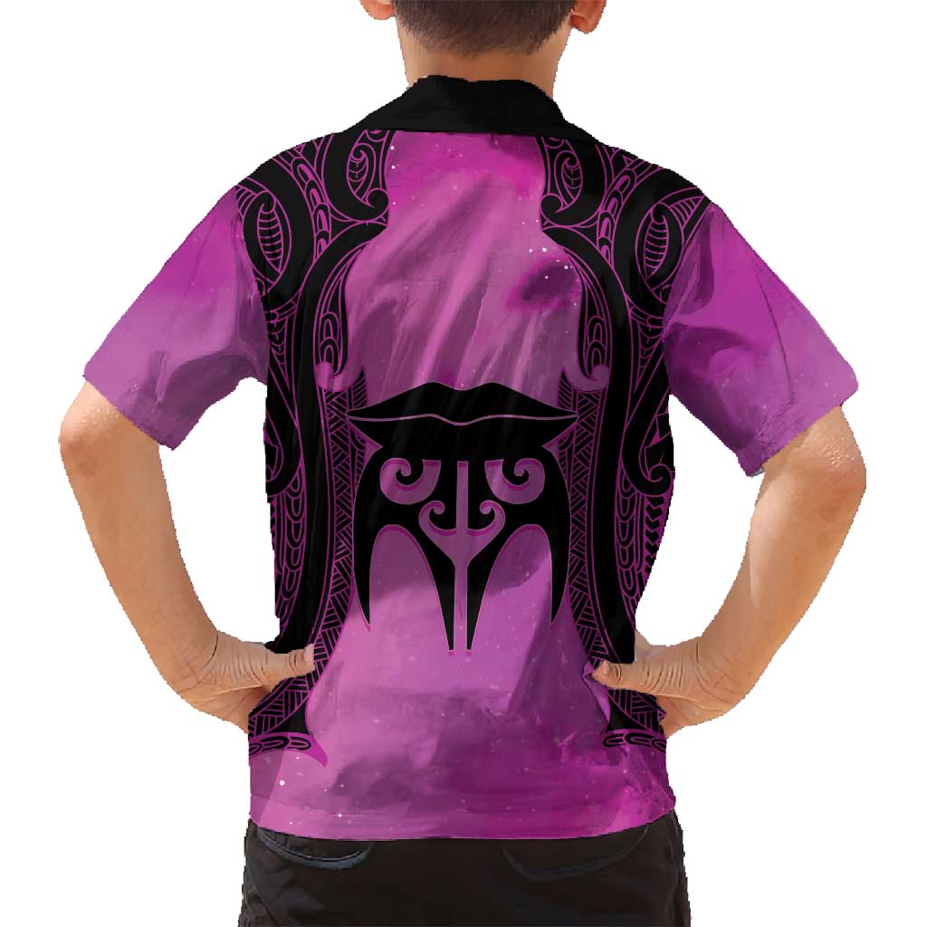 Personalised Moko Kauae New Zealand Family Matching Off Shoulder Maxi Dress and Hawaiian Shirt Maori Chin Tattoo Pink - Aussie Hoodie