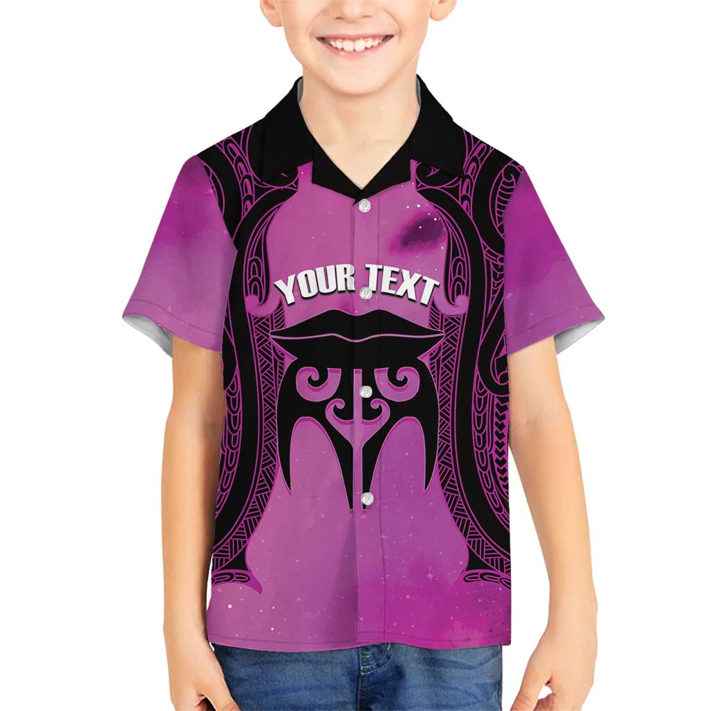 Personalised Moko Kauae New Zealand Family Matching Off Shoulder Maxi Dress and Hawaiian Shirt Maori Chin Tattoo Pink - Aussie Hoodie