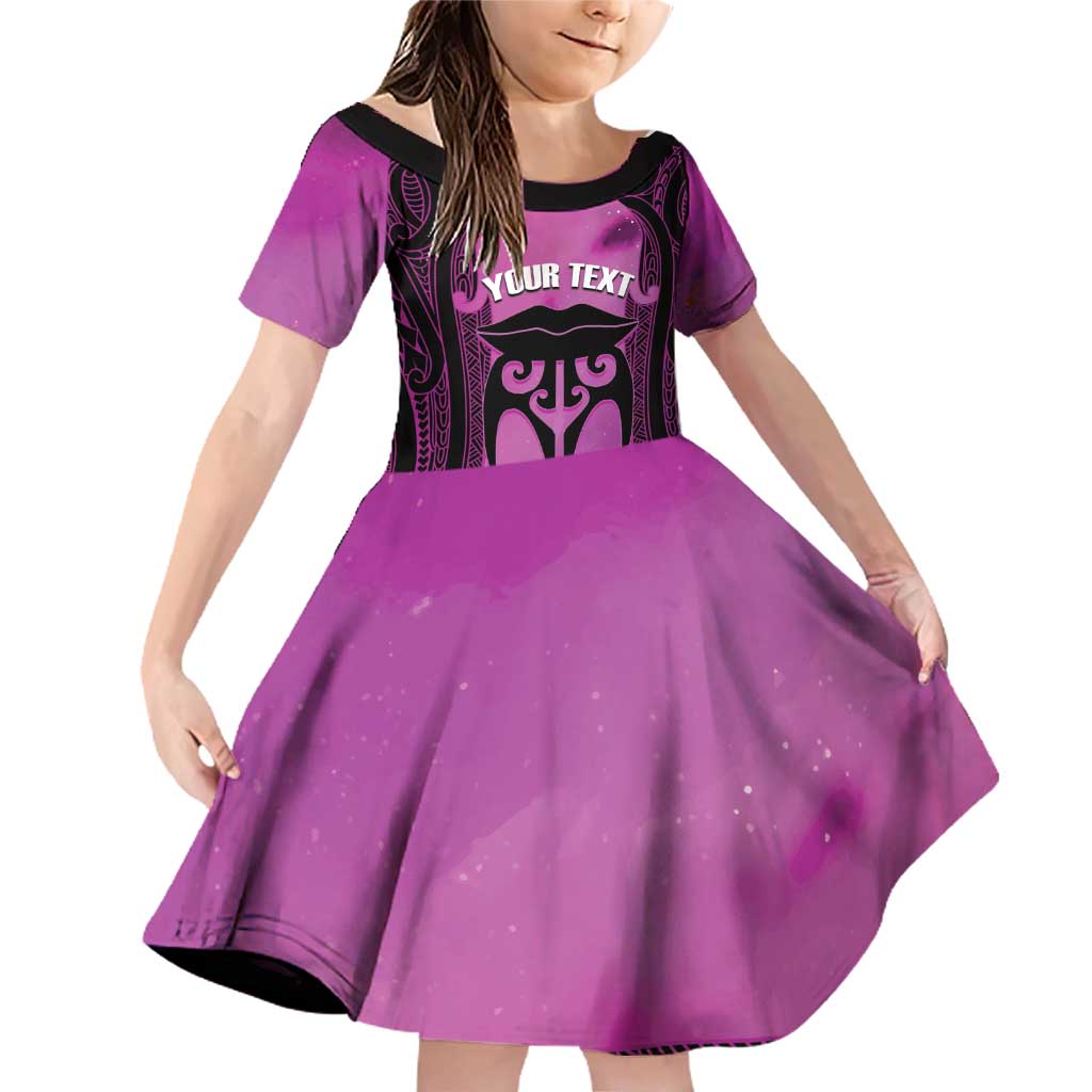 Personalised Moko Kauae New Zealand Family Matching Off Shoulder Short Dress and Hawaiian Shirt Maori Chin Tattoo Pink - Aussie Hoodie