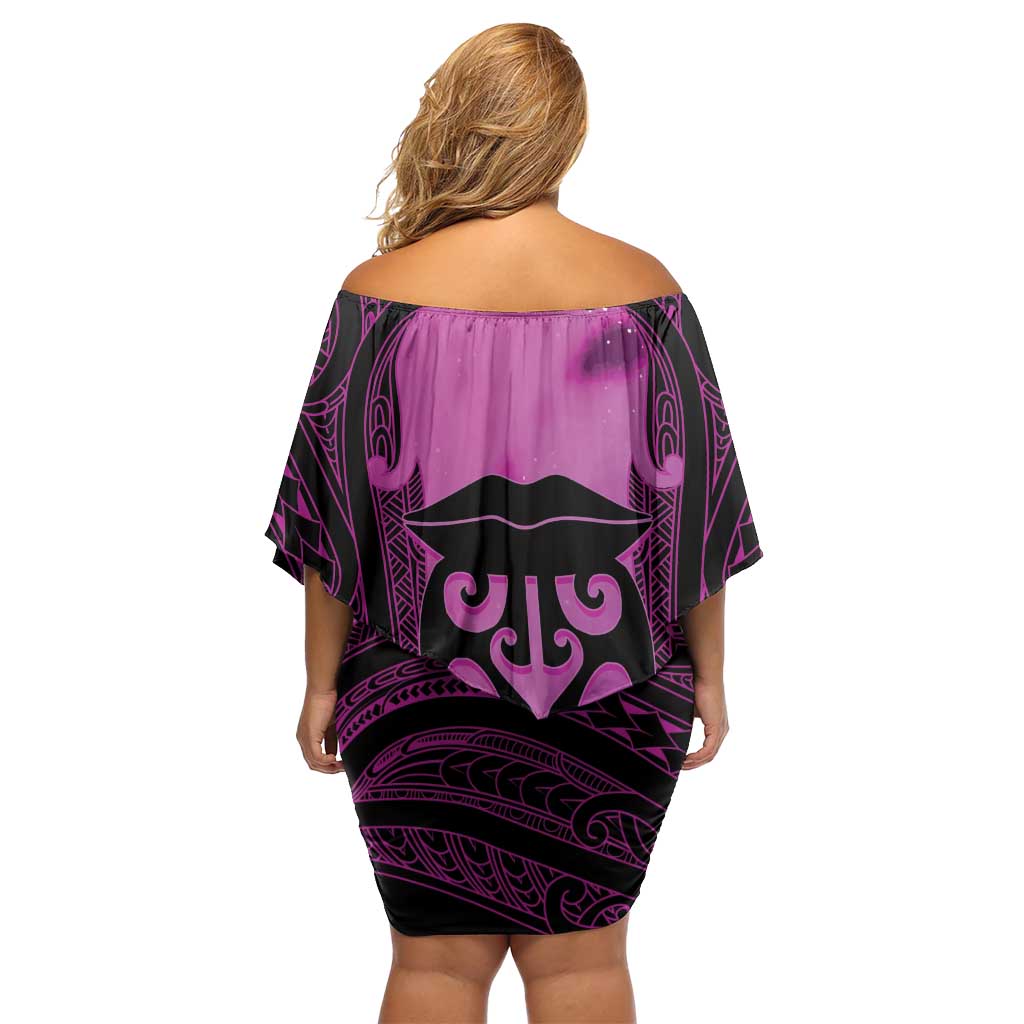 Personalised Moko Kauae New Zealand Family Matching Off Shoulder Short Dress and Hawaiian Shirt Maori Chin Tattoo Pink - Aussie Hoodie