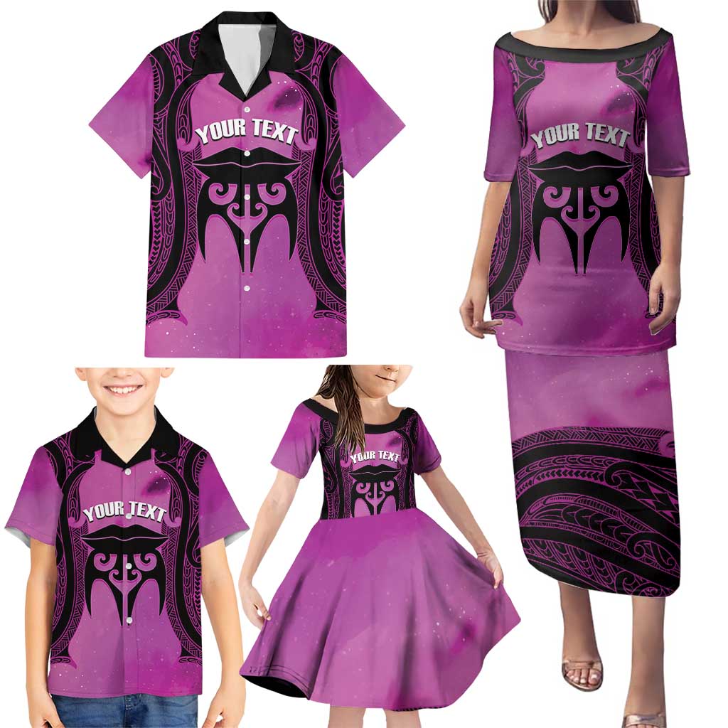 Personalised Moko Kauae New Zealand Family Matching Puletasi and Hawaiian Shirt Maori Chin Tattoo Pink - Aussie Hoodie