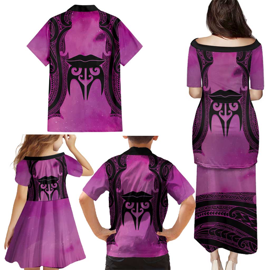 Personalised Moko Kauae New Zealand Family Matching Puletasi and Hawaiian Shirt Maori Chin Tattoo Pink - Aussie Hoodie
