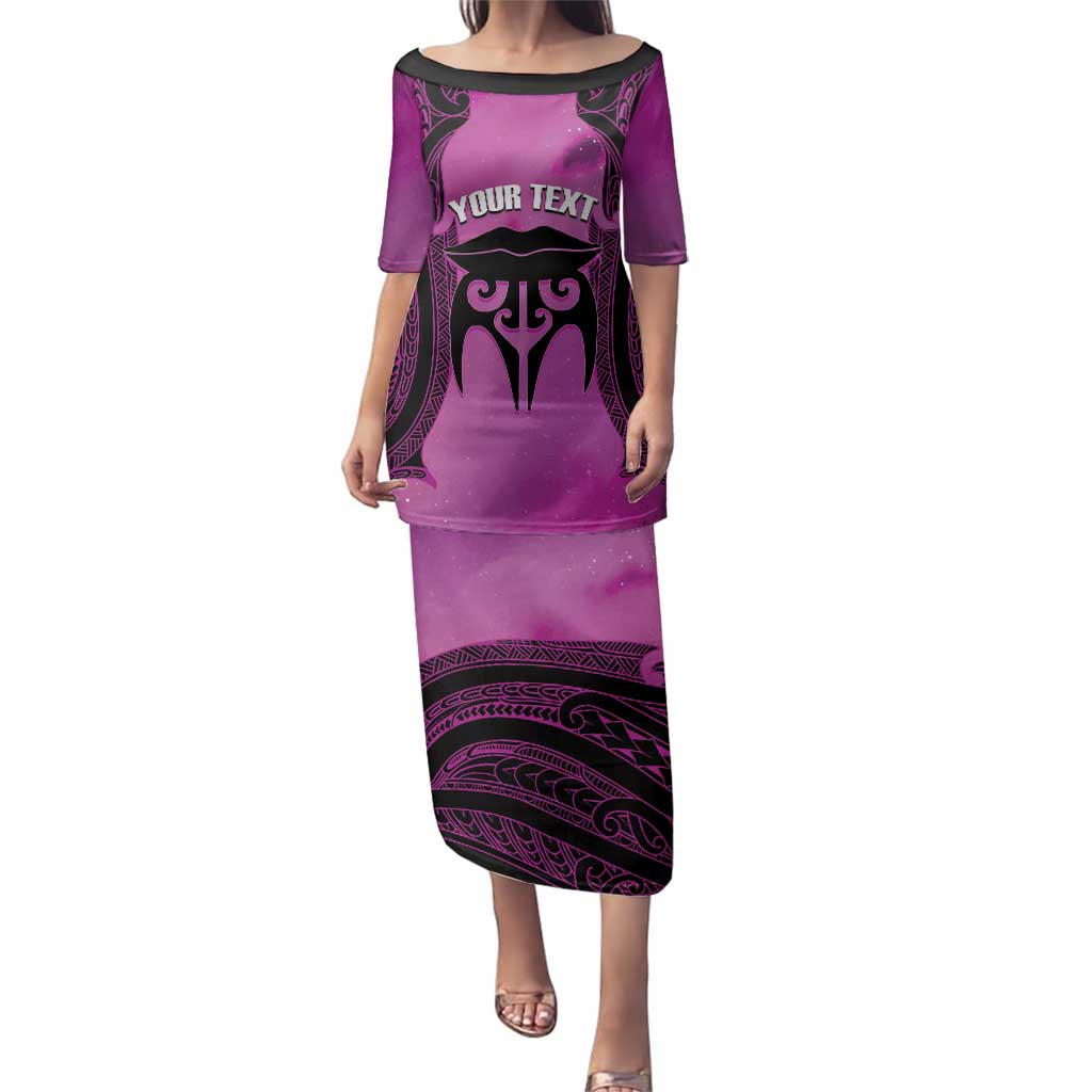 Personalised Moko Kauae New Zealand Family Matching Puletasi and Hawaiian Shirt Maori Chin Tattoo Pink - Aussie Hoodie
