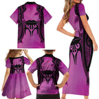 Personalised Moko Kauae New Zealand Family Matching Short Sleeve Bodycon Dress and Hawaiian Shirt Maori Chin Tattoo Pink - Aussie Hoodie
