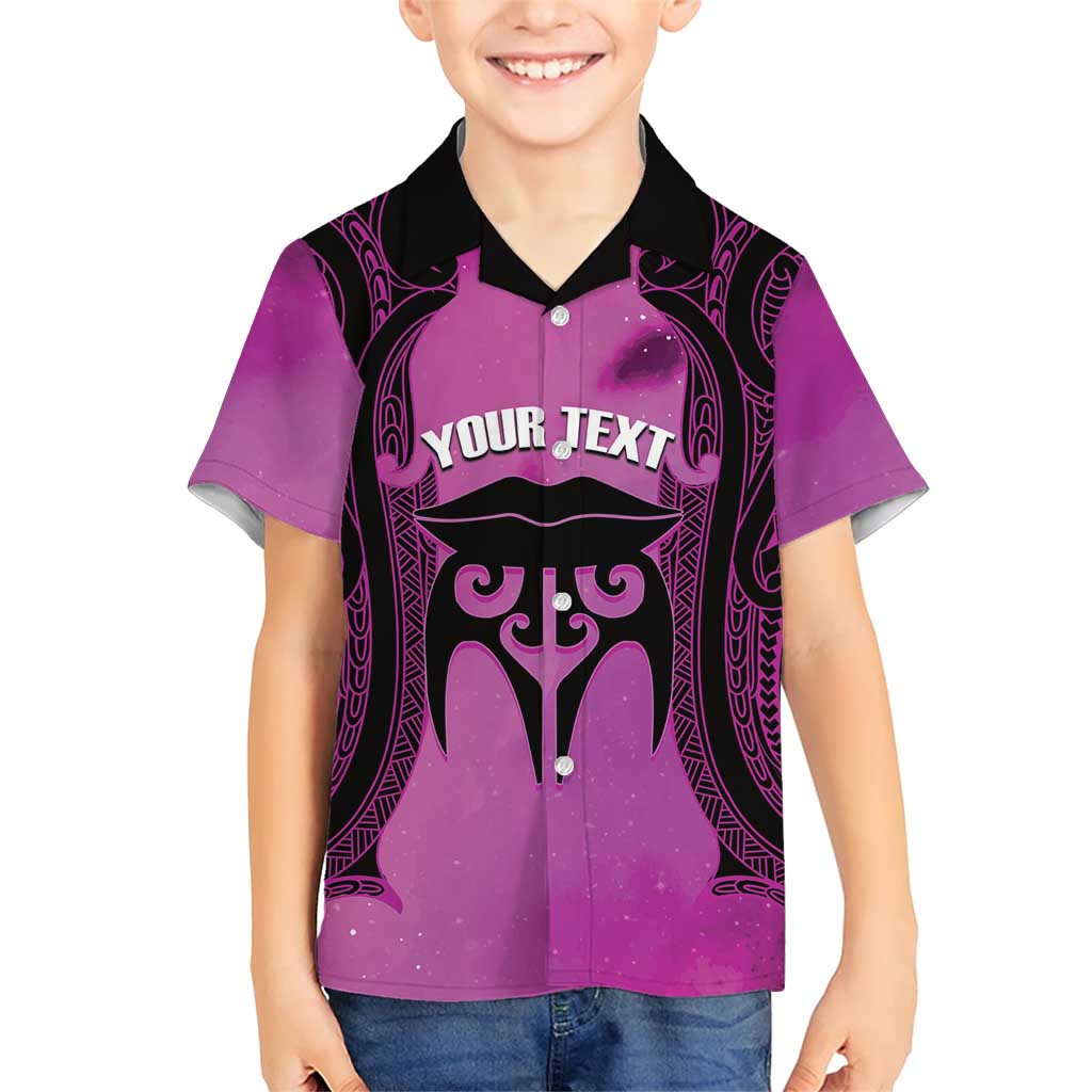 Personalised Moko Kauae New Zealand Family Matching Short Sleeve Bodycon Dress and Hawaiian Shirt Maori Chin Tattoo Pink - Aussie Hoodie
