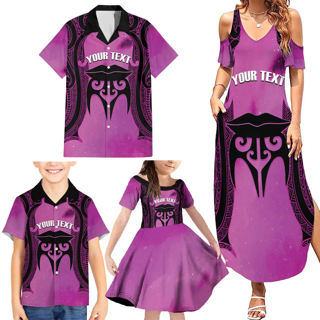 Personalised Moko Kauae New Zealand Family Matching Summer Maxi Dress and Hawaiian Shirt Maori Chin Tattoo Pink - Aussie Hoodie