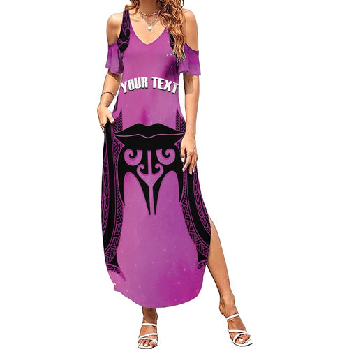 Personalised Moko Kauae New Zealand Family Matching Summer Maxi Dress and Hawaiian Shirt Maori Chin Tattoo Pink - Aussie Hoodie