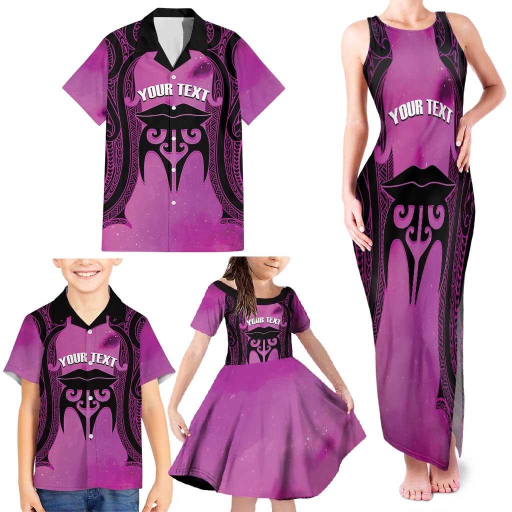 Personalised Moko Kauae New Zealand Family Matching Tank Maxi Dress and Hawaiian Shirt Maori Chin Tattoo Pink - Aussie Hoodie