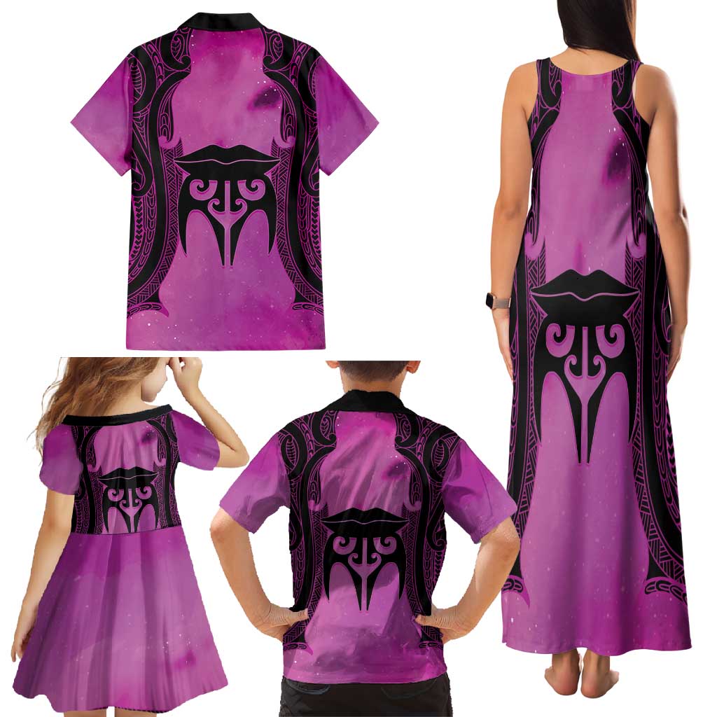 Personalised Moko Kauae New Zealand Family Matching Tank Maxi Dress and Hawaiian Shirt Maori Chin Tattoo Pink - Aussie Hoodie