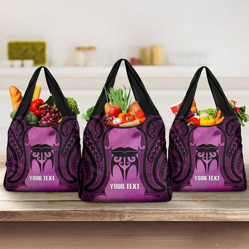 Personalised Moko Kauae New Zealand Grocery Bag Maori Chin Tattoo Pink - Aussie Hoodie