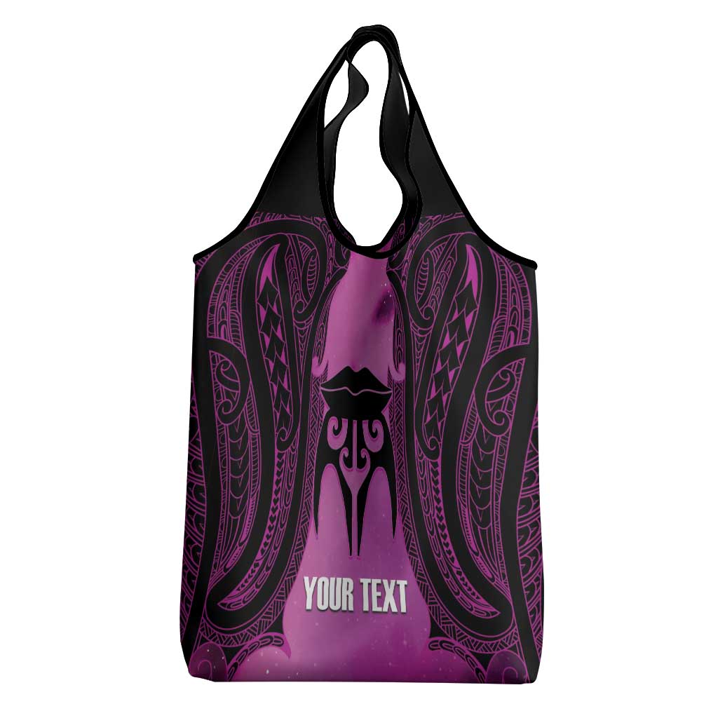 Personalised Moko Kauae New Zealand Grocery Bag Maori Chin Tattoo Pink - Aussie Hoodie