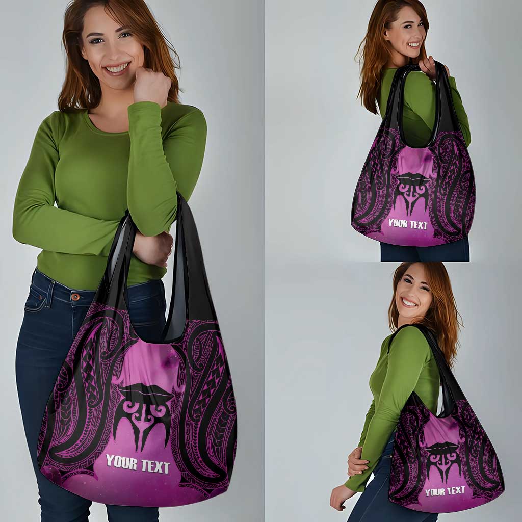 Personalised Moko Kauae New Zealand Grocery Bag Maori Chin Tattoo Pink - Aussie Hoodie