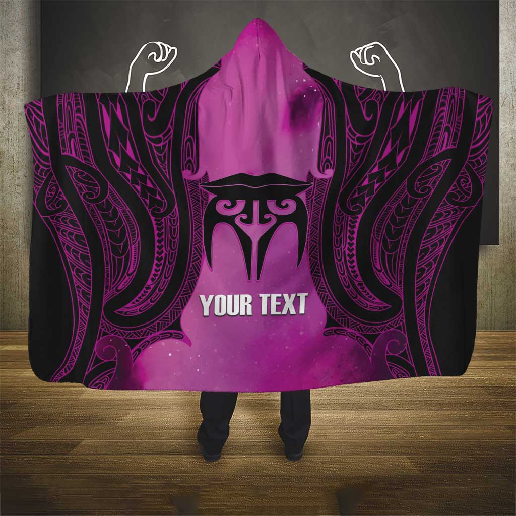 Personalised Moko Kauae New Zealand Hooded Blanket Maori Chin Tattoo Pink - Aussie Hoodie