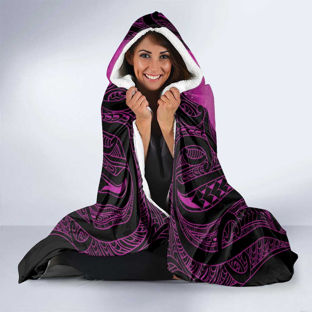 Personalised Moko Kauae New Zealand Hooded Blanket Maori Chin Tattoo Pink - Aussie Hoodie