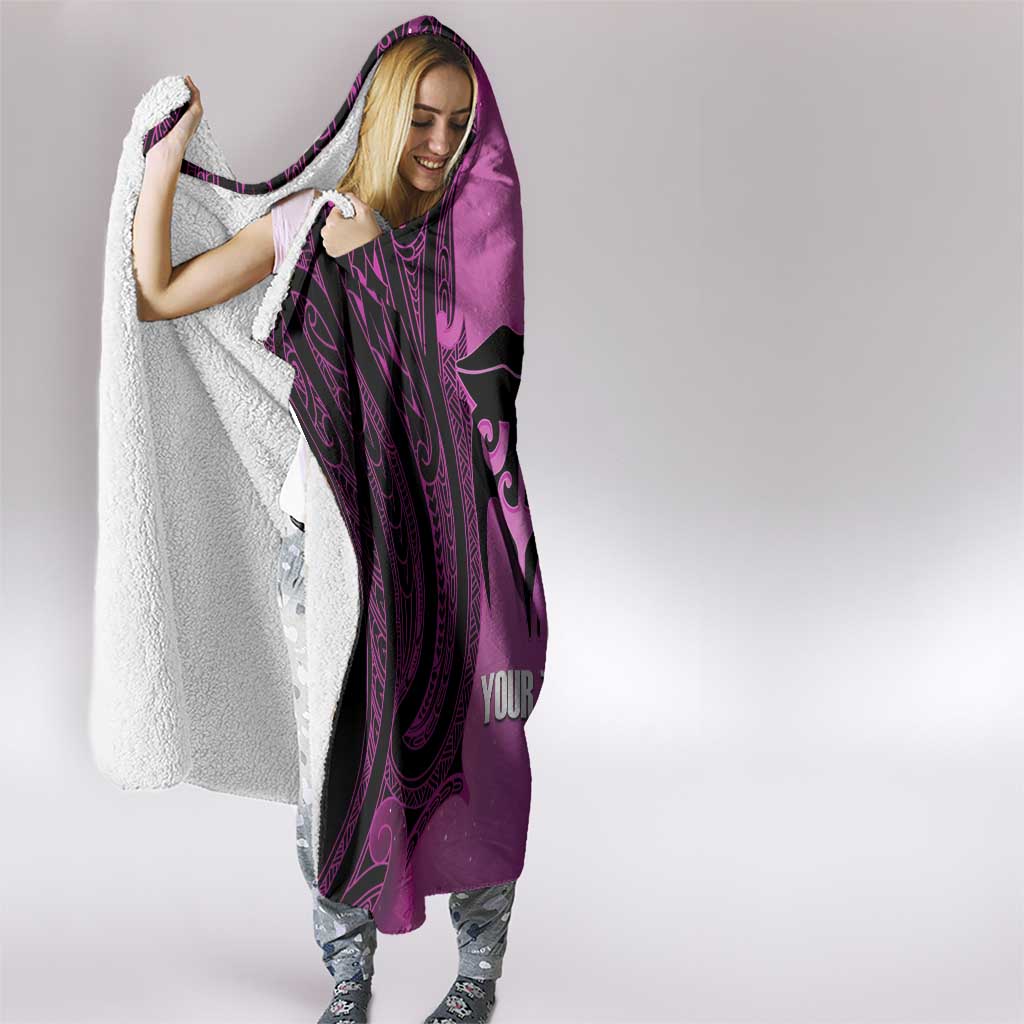 Personalised Moko Kauae New Zealand Hooded Blanket Maori Chin Tattoo Pink - Aussie Hoodie