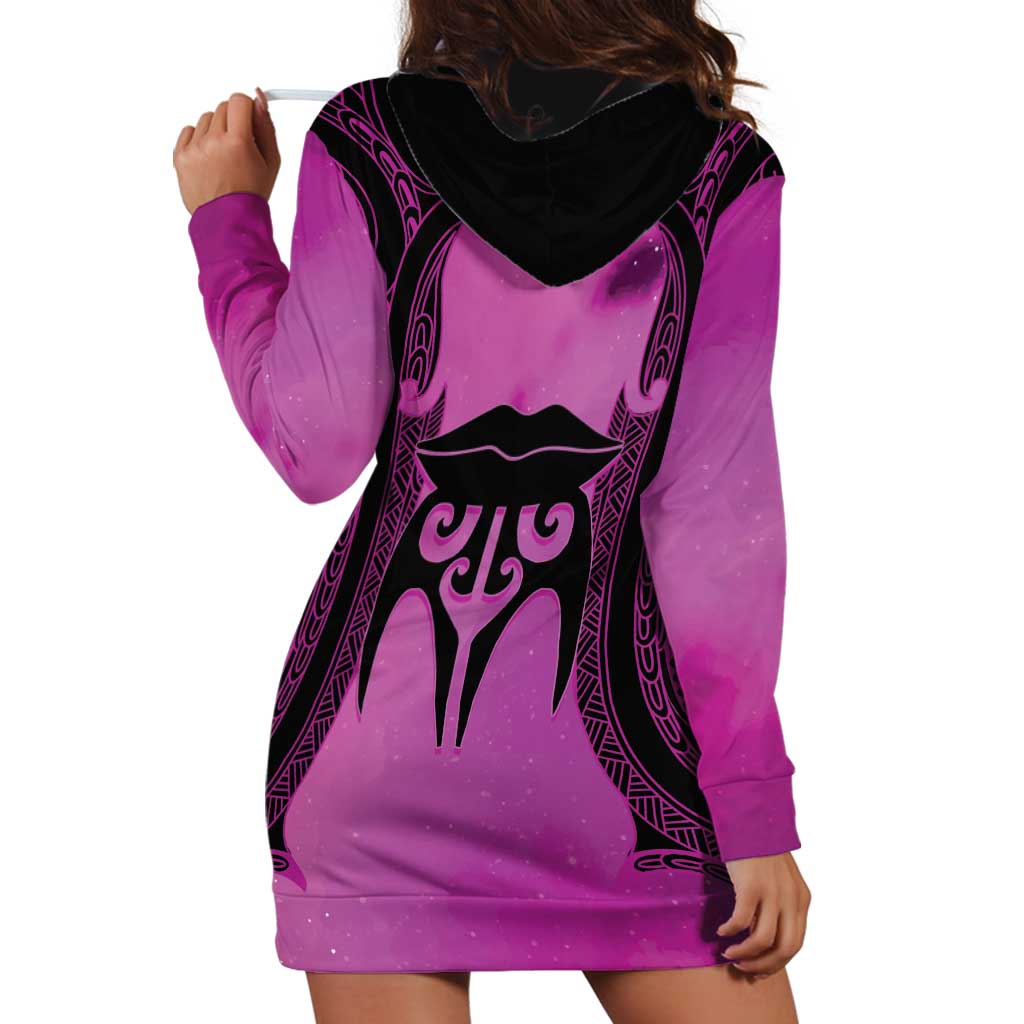 Personalised Moko Kauae New Zealand Hoodie Dress Maori Chin Tattoo Pink - Aussie Hoodie