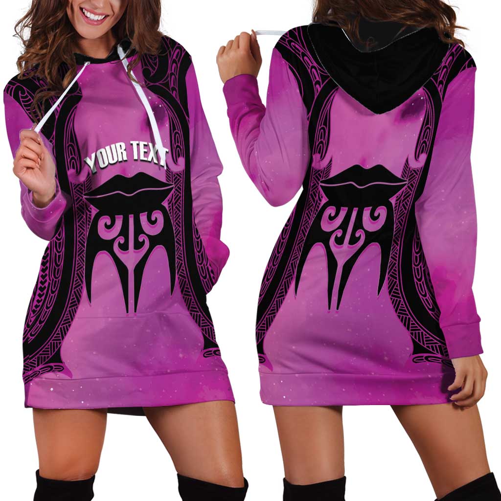 Personalised Moko Kauae New Zealand Hoodie Dress Maori Chin Tattoo Pink - Aussie Hoodie