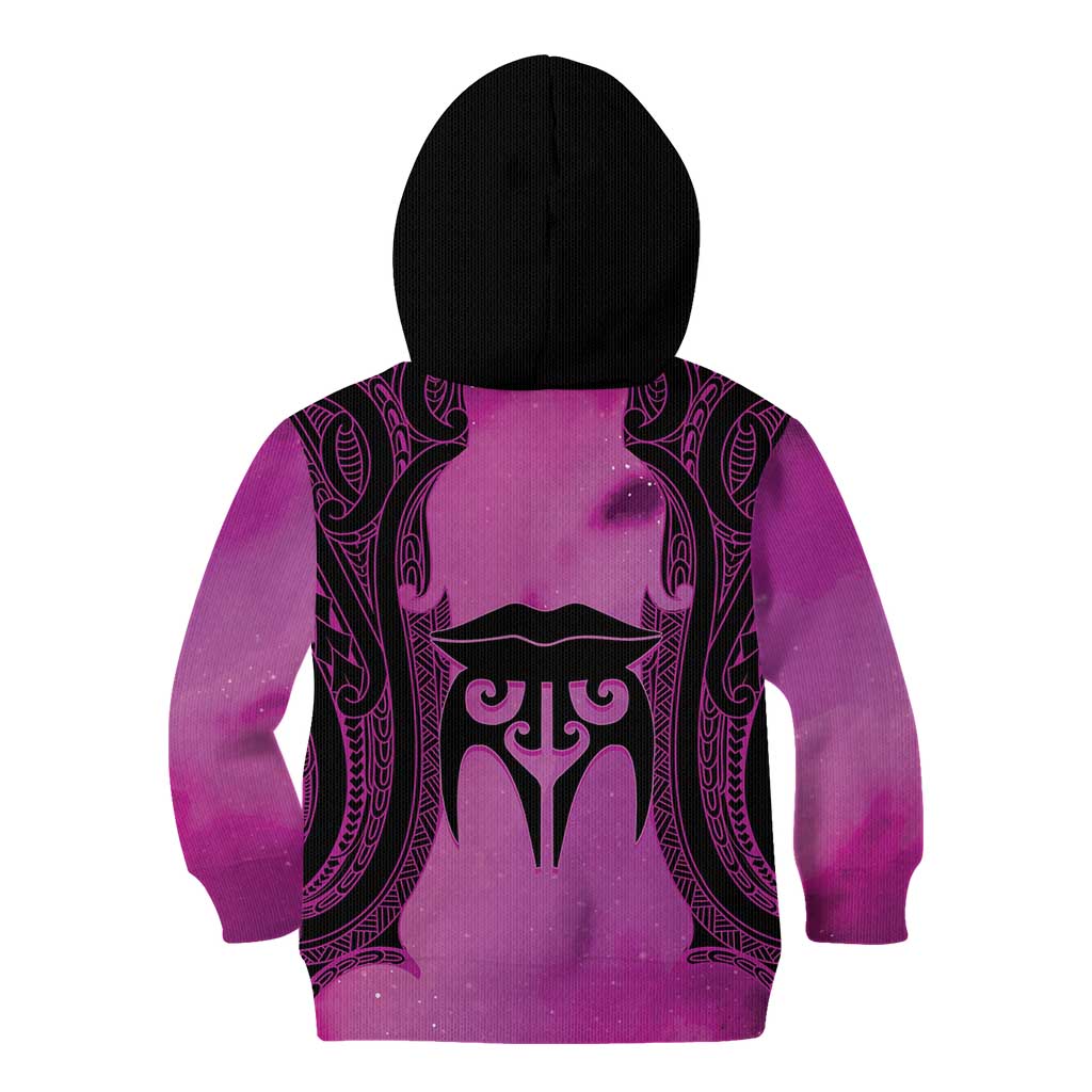 Personalised Moko Kauae New Zealand Kid Hoodie Maori Chin Tattoo Pink - Aussie Hoodie