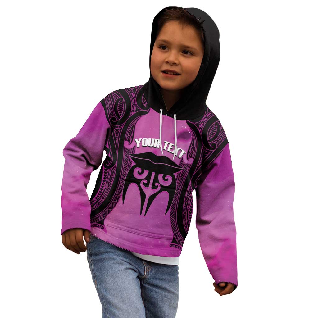 Personalised Moko Kauae New Zealand Kid Hoodie Maori Chin Tattoo Pink - Aussie Hoodie