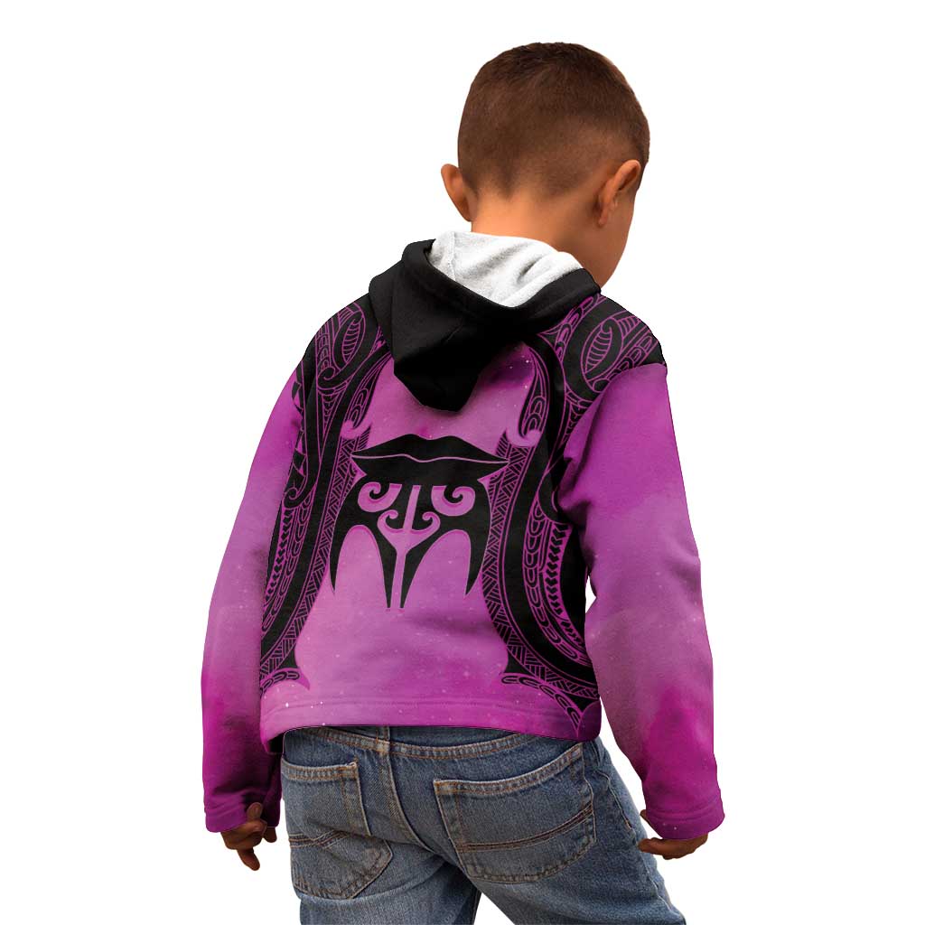 Personalised Moko Kauae New Zealand Kid Hoodie Maori Chin Tattoo Pink - Aussie Hoodie