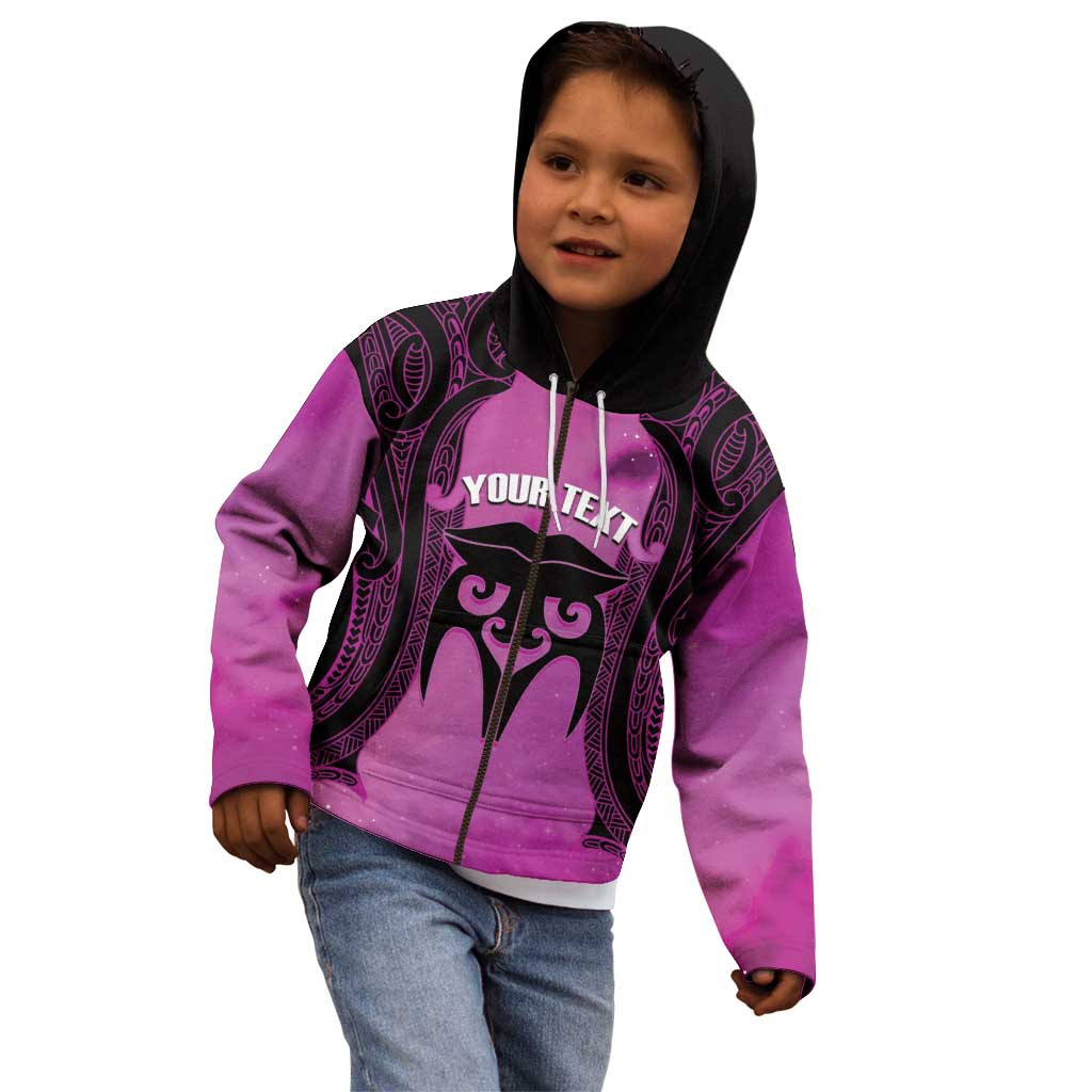 Personalised Moko Kauae New Zealand Kid Hoodie Maori Chin Tattoo Pink - Aussie Hoodie