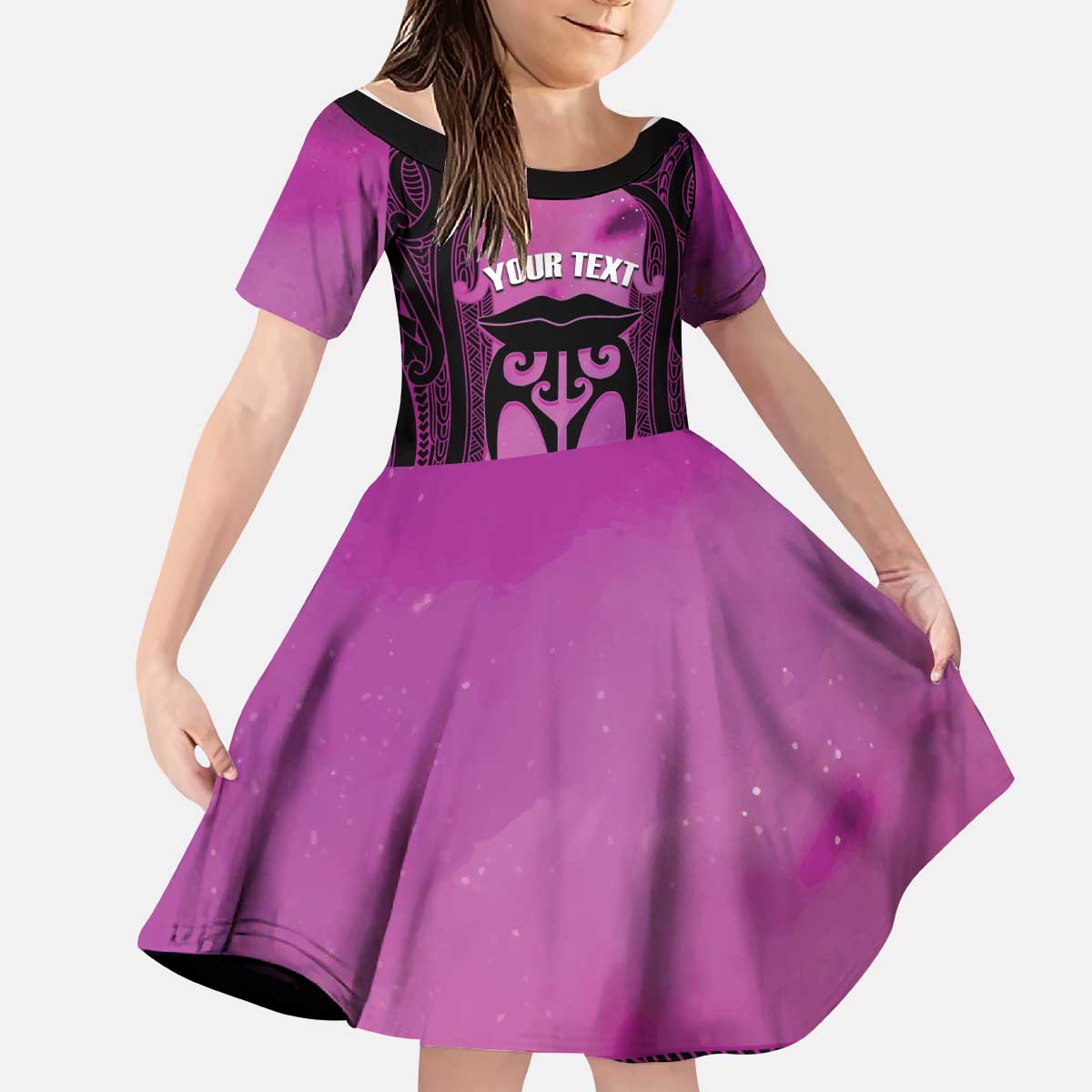 Personalised Moko Kauae New Zealand Kid Short Sleeve Dress Maori Chin Tattoo Pink - Aussie Hoodie