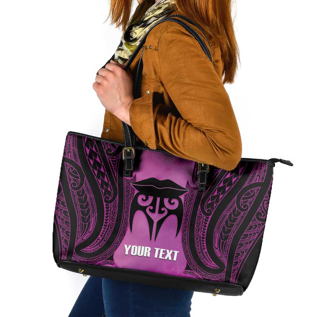 Personalised Moko Kauae New Zealand Leather Tote Bag Maori Chin Tattoo Pink - Aussie Hoodie