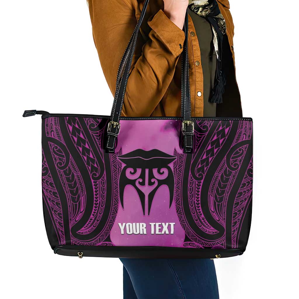 Personalised Moko Kauae New Zealand Leather Tote Bag Maori Chin Tattoo Pink - Aussie Hoodie