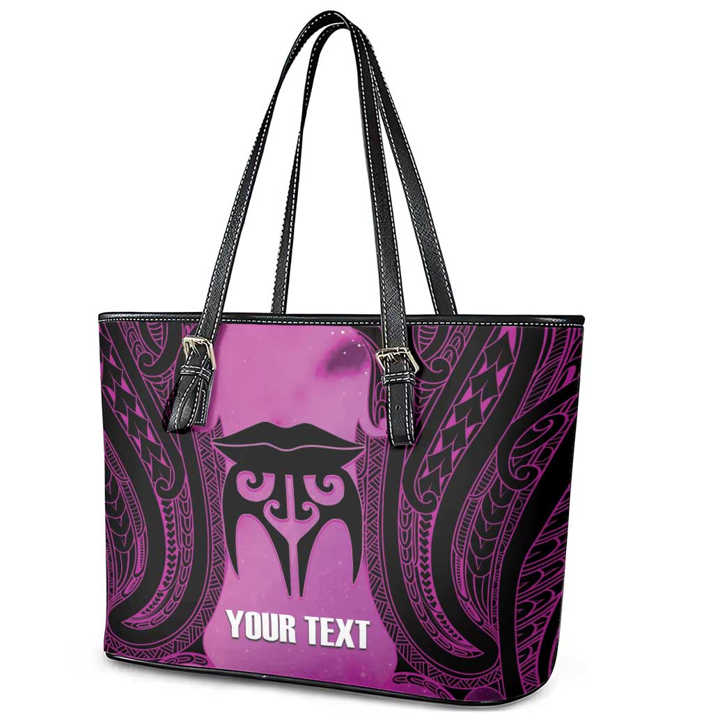 Personalised Moko Kauae New Zealand Leather Tote Bag Maori Chin Tattoo Pink - Aussie Hoodie