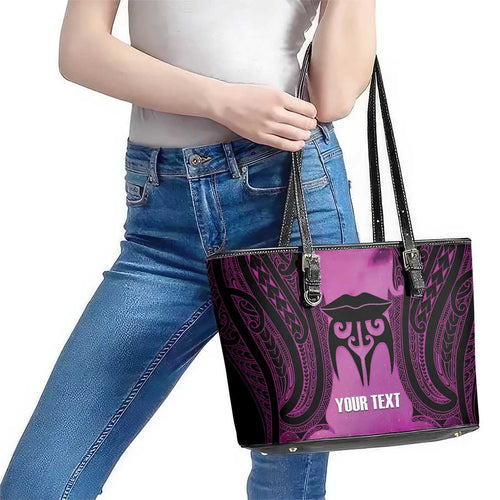Personalised Moko Kauae New Zealand Leather Tote Bag Maori Chin Tattoo Pink - Aussie Hoodie