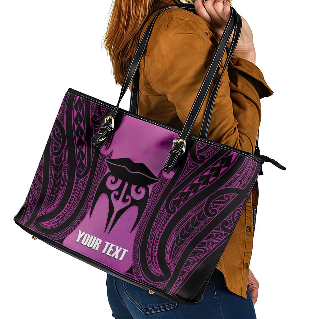 Personalised Moko Kauae New Zealand Leather Tote Bag Maori Chin Tattoo Pink - Aussie Hoodie