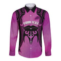 Personalised Moko Kauae New Zealand Long Sleeve Button Shirt Maori Chin Tattoo Pink - Aussie Hoodie
