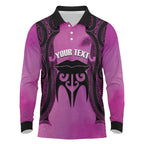 Personalised Moko Kauae New Zealand Long Sleeve Polo Shirt Maori Chin Tattoo Pink - Aussie Hoodie