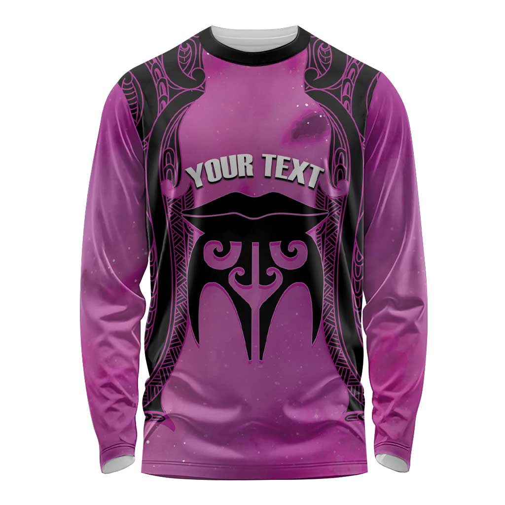 Personalised Moko Kauae New Zealand Long Sleeve Shirt Maori Chin Tattoo Pink - Aussie Hoodie