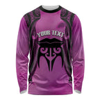 Personalised Moko Kauae New Zealand Long Sleeve Shirt Maori Chin Tattoo Pink - Aussie Hoodie