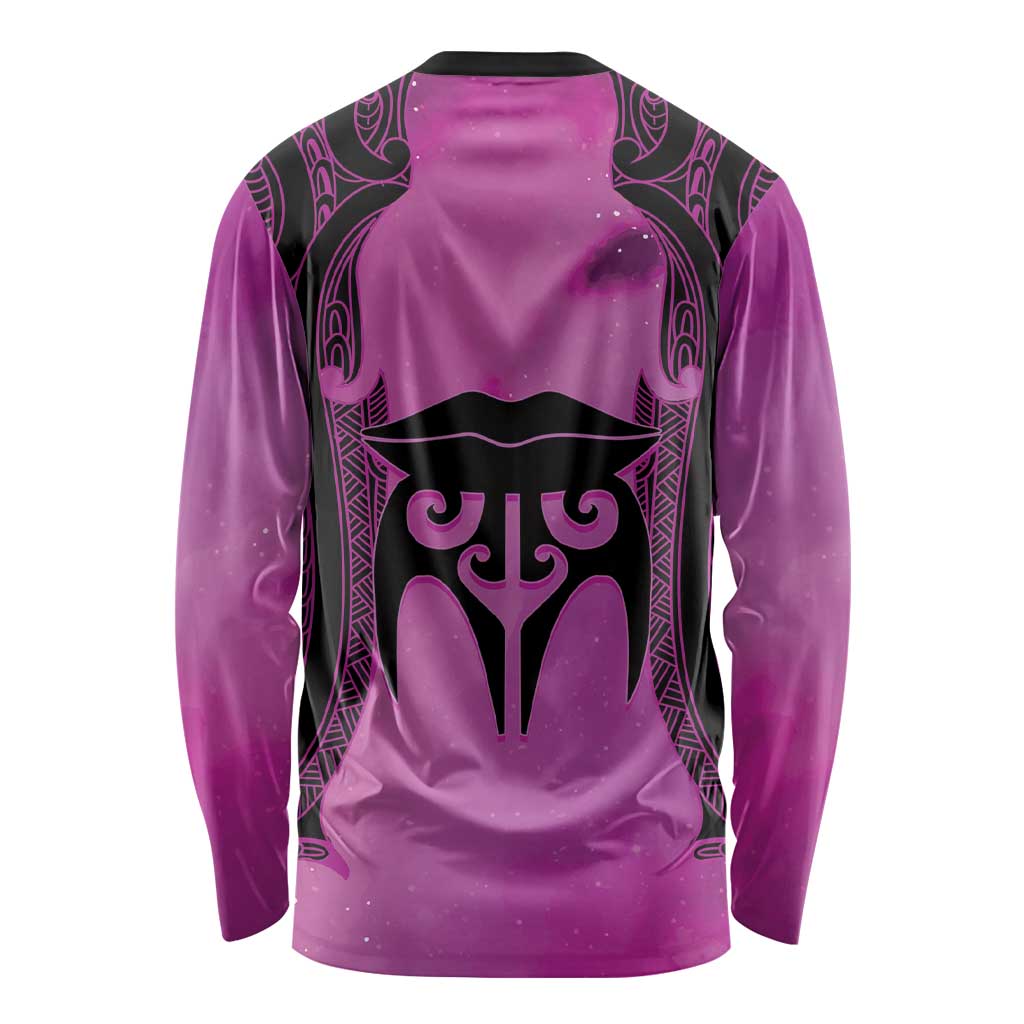 Personalised Moko Kauae New Zealand Long Sleeve Shirt Maori Chin Tattoo Pink - Aussie Hoodie