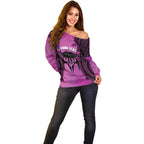 Personalised Moko Kauae New Zealand Off Shoulder Sweater Maori Chin Tattoo Pink - Aussie Hoodie