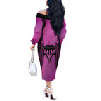 Personalised Moko Kauae New Zealand Off The Shoulder Long Sleeve Dress Maori Chin Tattoo Pink - Aussie Hoodie