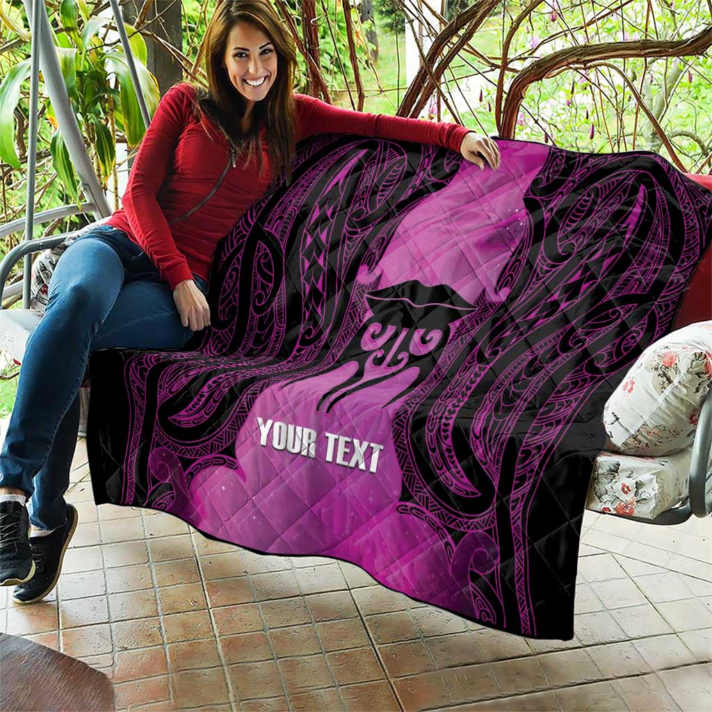 Personalised Moko Kauae New Zealand Quilt Maori Chin Tattoo Pink - Aussie Hoodie