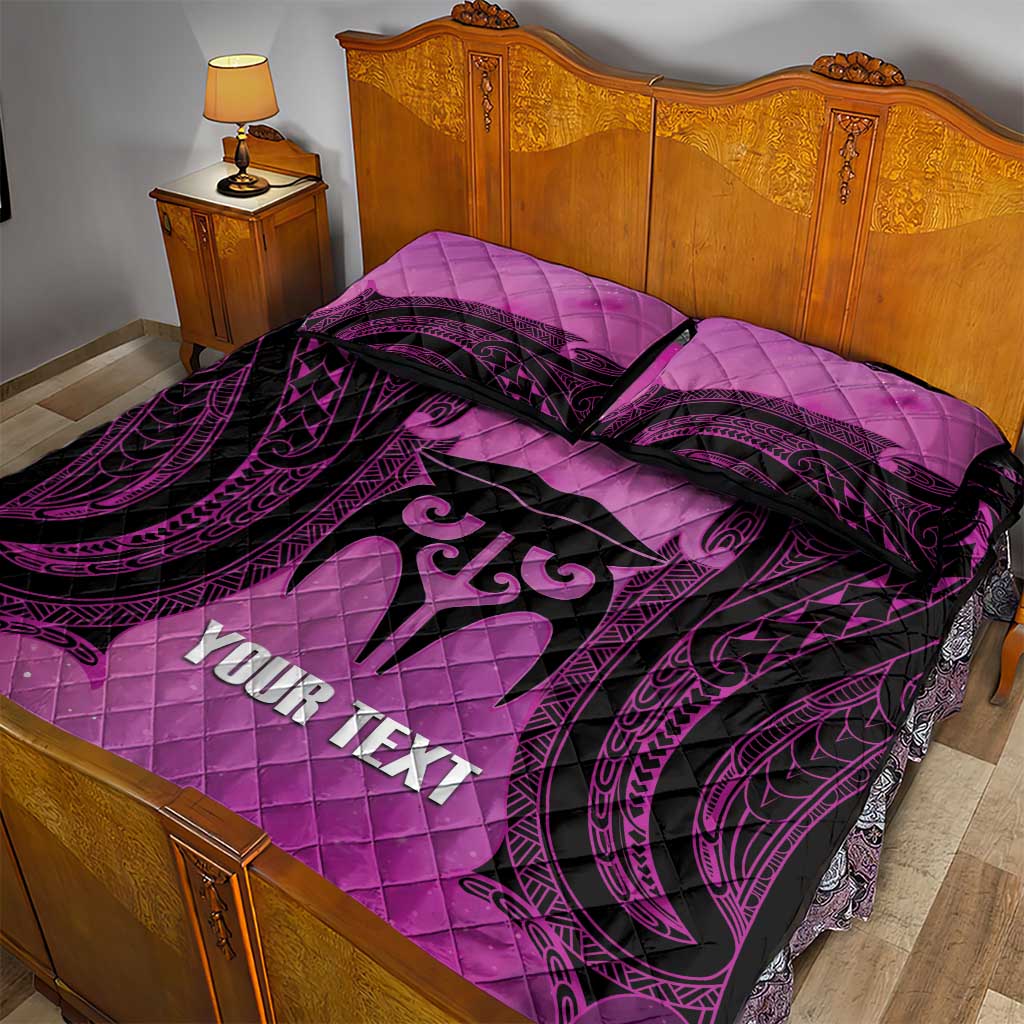 Personalised Moko Kauae New Zealand Quilt Bed Set Maori Chin Tattoo Pink - Aussie Hoodie