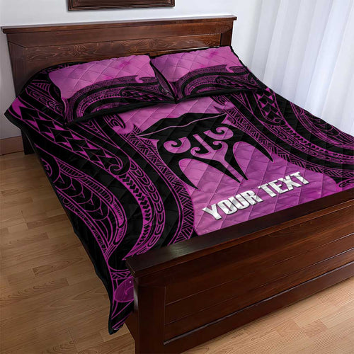 Personalised Moko Kauae New Zealand Quilt Bed Set Maori Chin Tattoo Pink - Aussie Hoodie