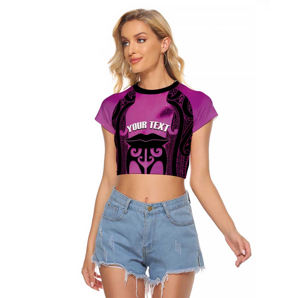 Personalised Moko Kauae New Zealand Raglan Cropped T Shirt Maori Chin Tattoo Pink - Aussie Hoodie