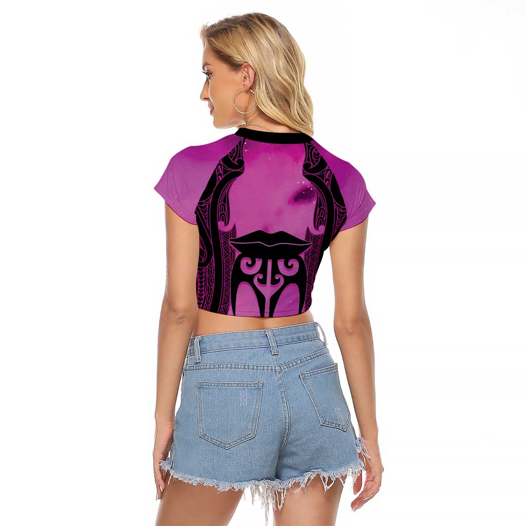 Personalised Moko Kauae New Zealand Raglan Cropped T Shirt Maori Chin Tattoo Pink - Aussie Hoodie